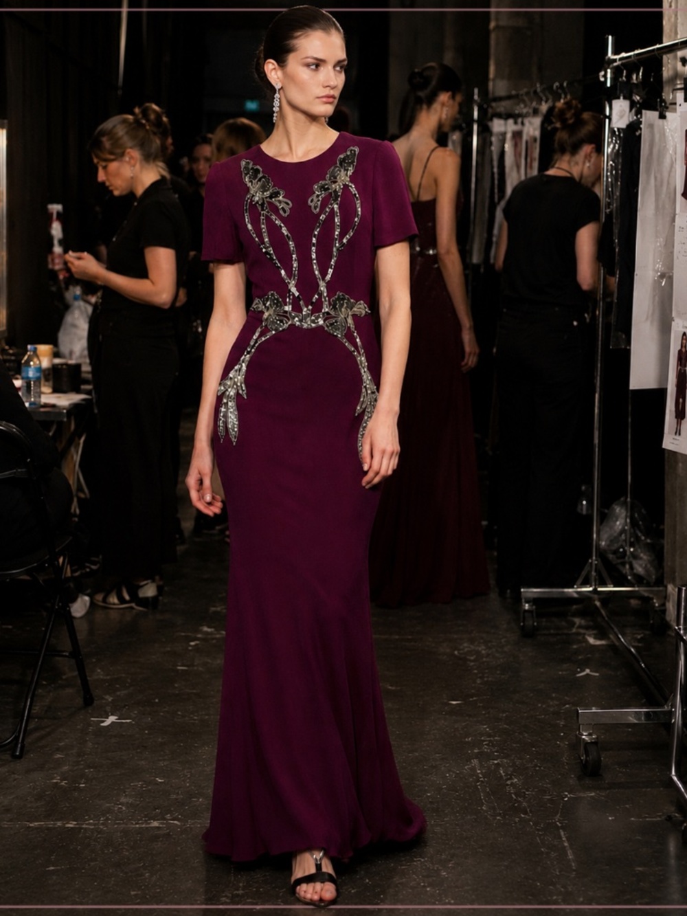$5995 Alexander McQueen Dark Berry Embellished Padded Runway Gown